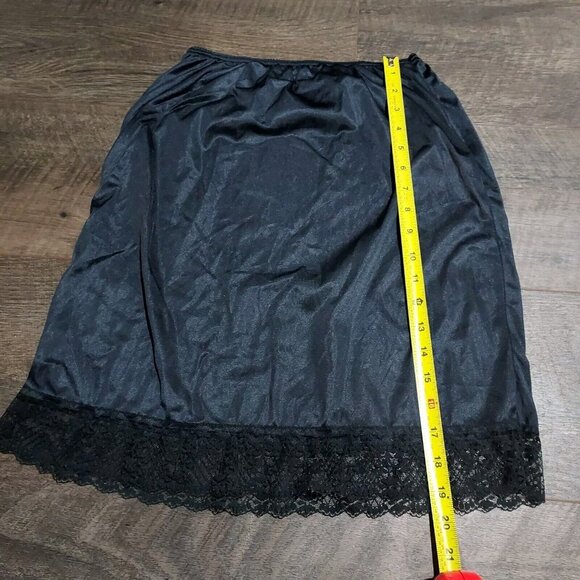 Half Dress Slip Vintage Made in USA Black Nylon Silky Shiny Lace On Bottom - Picture 7 of 9